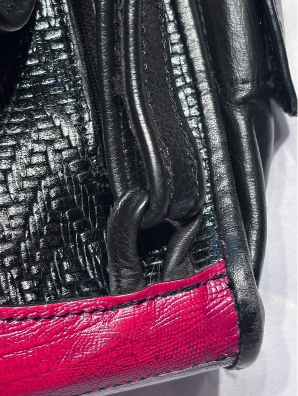 A Vintage Roche Leather 2002 Fuchsia & Black Textured Backpack
